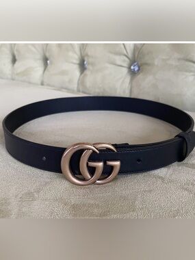 Gucci Double G Buckle Belt Black Leather Belt Size 80 VGUC